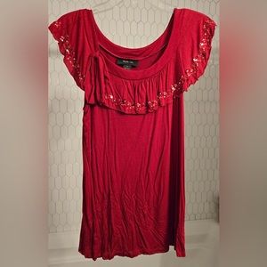 Style & Co flutter sleeve top | Size S | Red with sequins